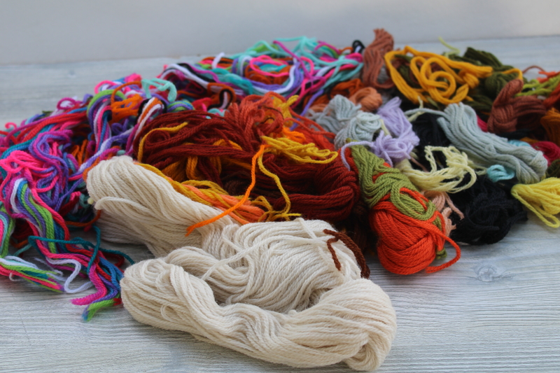 lot of vintage persian wool yarn in assorted colors for crewel embroidery, needlepoint tapestry