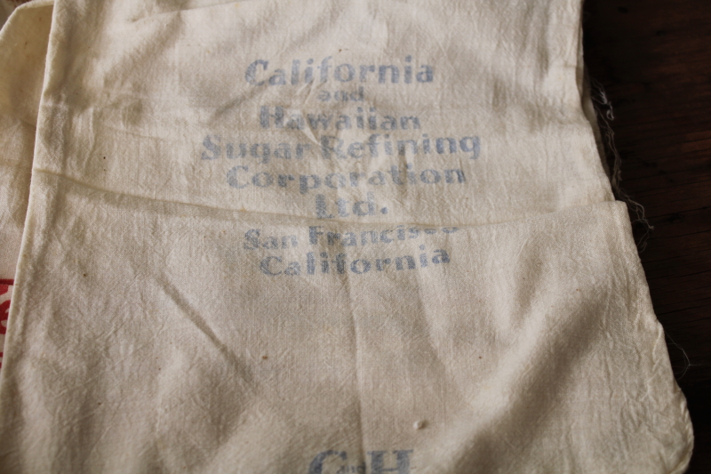lot of vintage sugar and salt sacks, small cotton bags nice old print advertising graphics