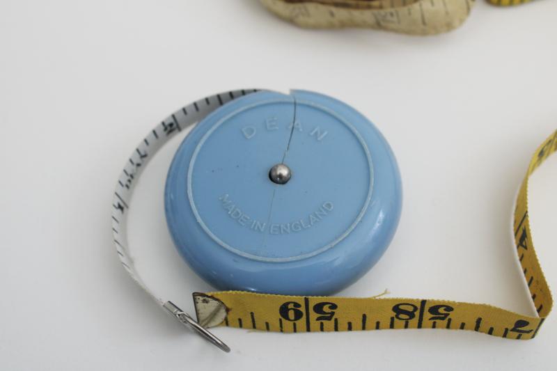 lot of vintage tape measures - collection of dressmakers measures, sewing box tools