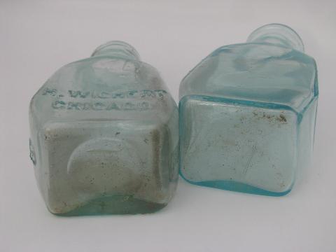 lot old antique glass jars, vintage condiment, olive or pickle bottles