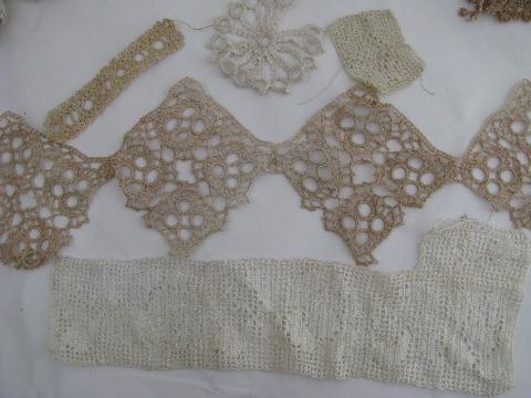 lot old antique vintage cotton crochet lace edgings, insertions, trims