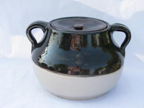 lot old crock jar bean pot bakers, vintage stoneware pottery kitchen crockery
