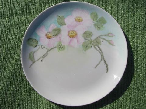 lot old hand-painted flowered porcelain plates, antique and vintage china
