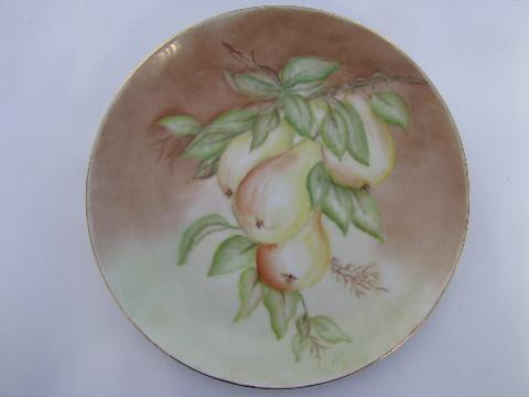 lot old hand-painted porcelain plates w/ fruit, antique vintage Bavaria china