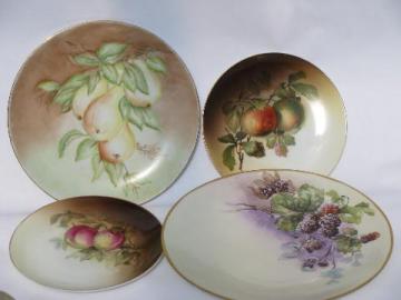 lot old hand-painted porcelain plates w/ fruit, antique vintage Bavaria china