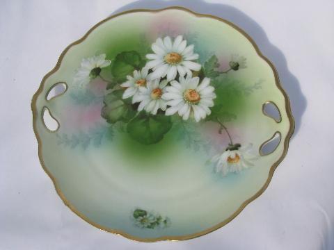 lot old painted china handled plates w/ flowers, antique vintage Bavaria, Germany