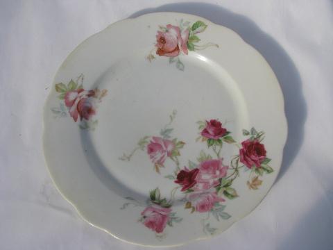 lot old painted china plates w/ roses, antique vintage Bavaria, Limoges etc.