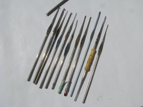 lot old vintage steel crochet hooks and tool for making lace