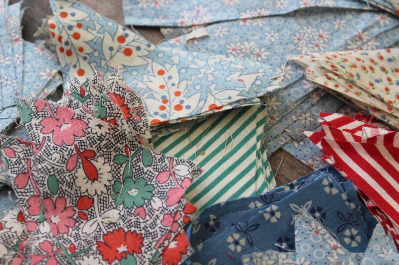 lot pre-cut patchwork quilt block pieces, 30s & 40s vintage cotton print fabric