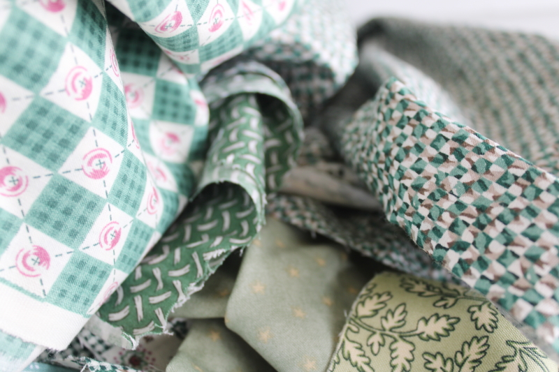 lot scrap fabric remnants cotton prints for quilting and sewing teal spruce green