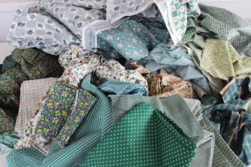 lot scrap fabric remnants cotton prints for quilting and sewing teal spruce green