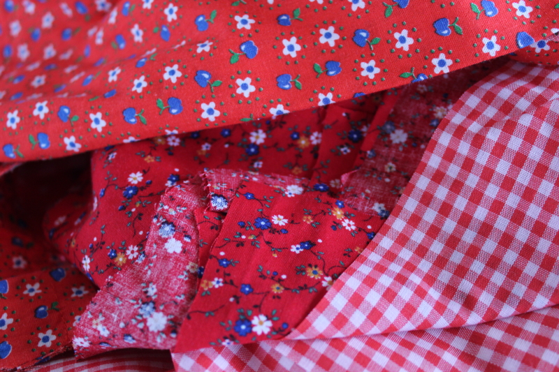 lot scrap fabric remnants cotton prints red  red  blue for quilting, sewing