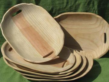 lot unfinished woodenware for painting, old wood bread trays w/ handles