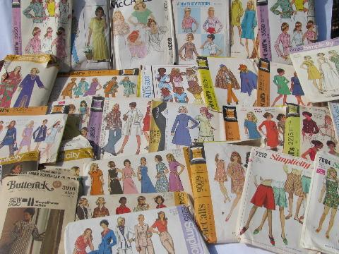 lot vintage 60s - 70s sewing patterns, retro hippie, boho gypsy, mod