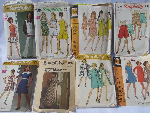 lot vintage 60s - 70s sewing patterns, retro hippie, boho gypsy, mod