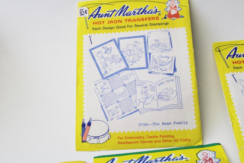 lot vintage Aunt Marthas embroidery transfers, childrens toys puppets, baby quilts