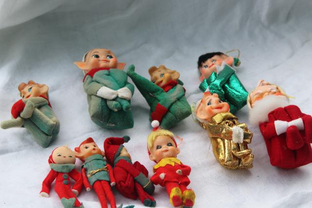 lot vintage Christmas ornaments decorations knee hugger Santa & elf pixies Japan
