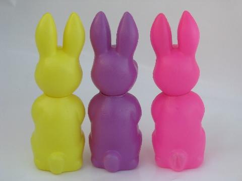 Set of Three Vintage Plastic Bunny Candy Holders Easter Unlimited Inc.