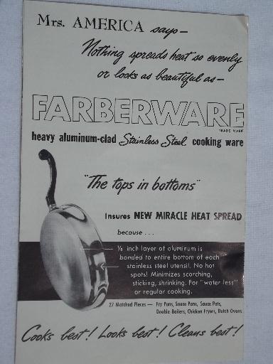 lot vintage Farberware advertising, cookbook, etc. for cookware, coffee pot