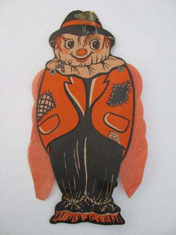 lot vintage Halloween paper decorations, scarecrow and owl