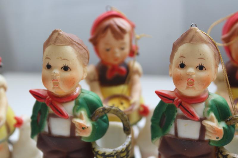 lot vintage Hong Kong plastic figurines, Hummels children, goose girl & boy