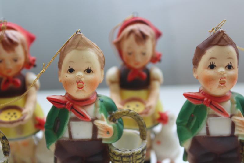lot vintage Hong Kong plastic figurines, Hummels children, goose girl & boy