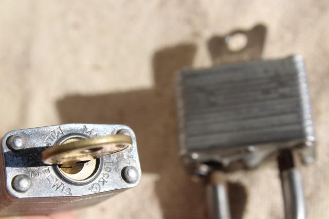 lot vintage Master Lock padlocks, brass & hardened steel locks some keys
