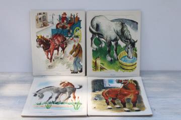 lot vintage Playskool cardboard tray frame puzzles, jigsaw puzzles w/ Golden Press illustrations
