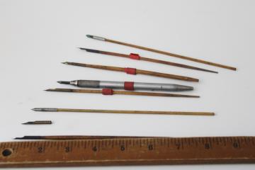 lot vintage antique dip ink pens wood w/ fine nibs for calligraphy, lettering or drawing
