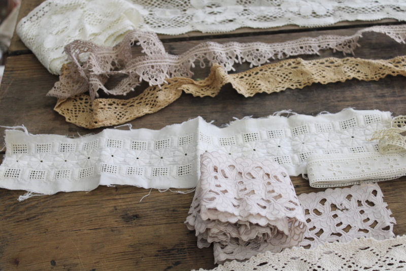 lot vintage  antique lace scraps remnants for heirloom sewing, quilts, crafts, decor