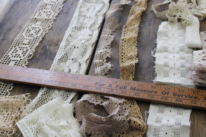 lot vintage  antique lace scraps remnants for heirloom sewing, quilts, crafts, decor