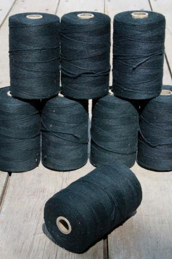 lot vintage black cotton string rug thread, carpet warp weaving cord yarn
