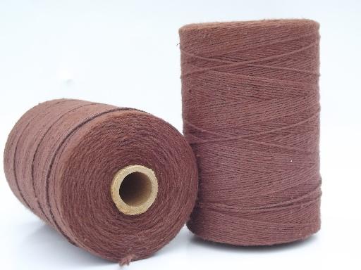 lot vintage brown cotton string rug thread, carpet warp weaving cord yarn