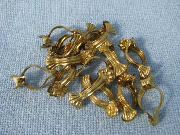 lot vintage cafe curtain hooks, ornate brass clip rings drapery hardware
