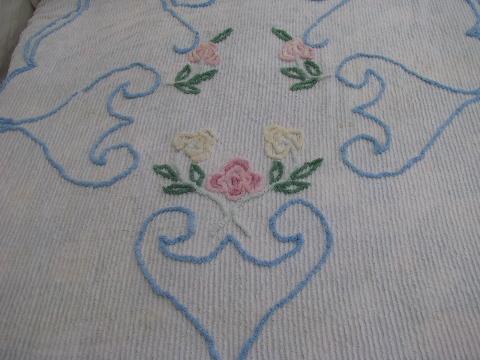 lot vintage cotton chenille bedspreads for cutters, lots of bright flowers!
