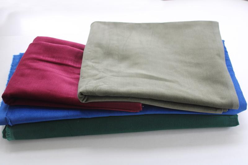 lot vintage cotton corduroy fabric, fine pin wale pincord 80s 90s solid colors
