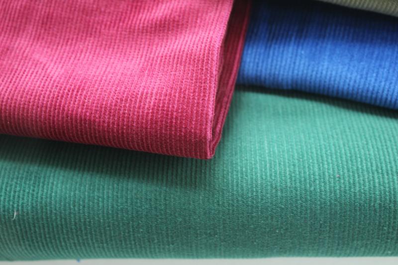 lot vintage cotton corduroy fabric, fine pin wale pincord 80s 90s solid colors