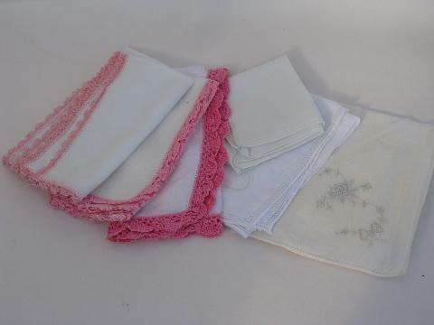 lot vintage cotton / linen hankies for lace edgings w/ fine tatting crochet thread