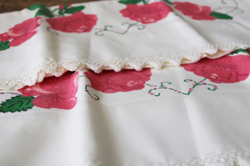 lot vintage cotton pillowcases w/ fancywork embroidery crochet lace edging