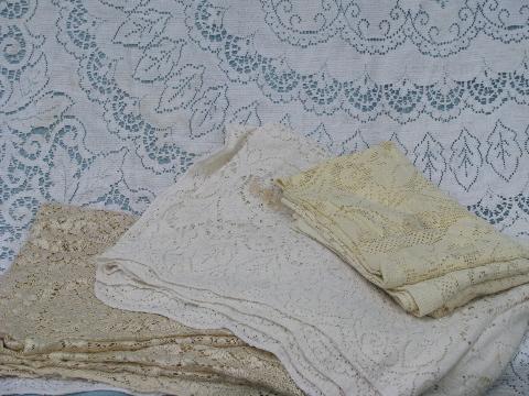 lot vintage cotton quaker lace type tablecloths, lacy cutter fabric