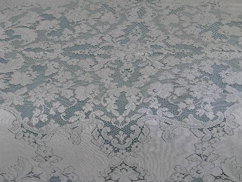 lot vintage cotton quaker lace type tablecloths, piano cover, lacy cutter fabric