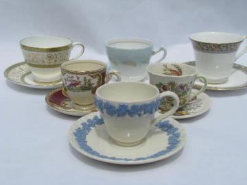 lot vintage cup & saucer sets, English china cups & saucers collection