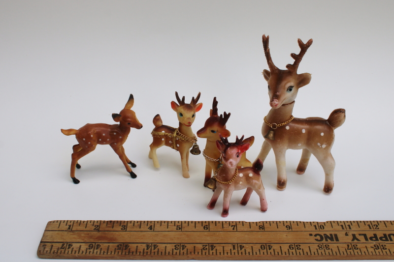 lot vintage deer figurines woodland retro Christmas decorations, rubbery vinyl  hard plastic