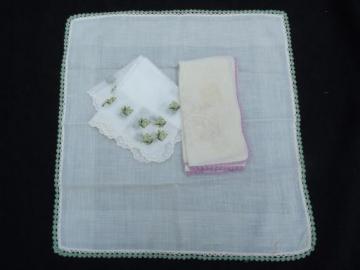 lot vintage embroidered fine cotton and linen hankies, Swiss, Madeira handkerchiefs etc.
