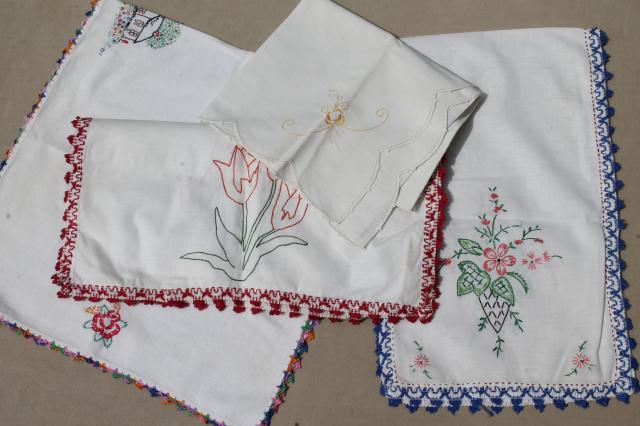 lot vintage embroidered linens, table runners & dresser scarves w ...