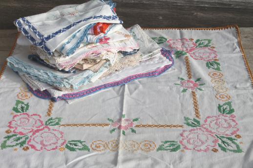 lot vintage embroidered linens, tablecloths & table runners w ...