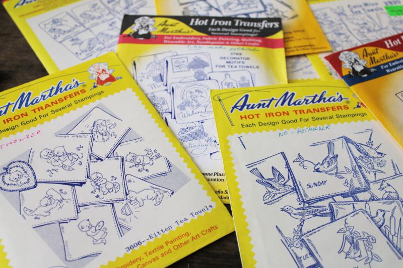 lot vintage embroidery transfers, Days of the Week kitchen chores towels to stitch