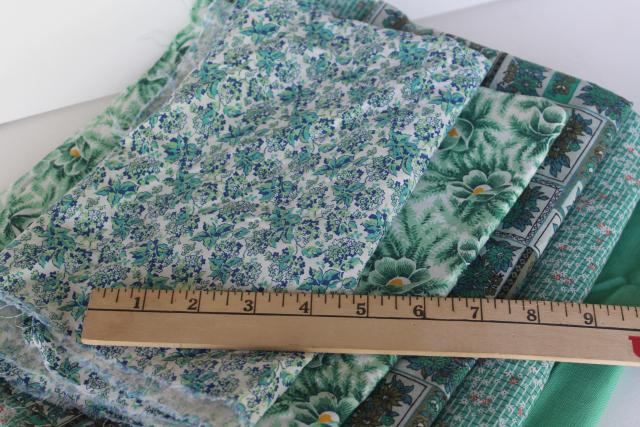 lot vintage fabric for quilting or small projects, teal & jade green solid color & prints