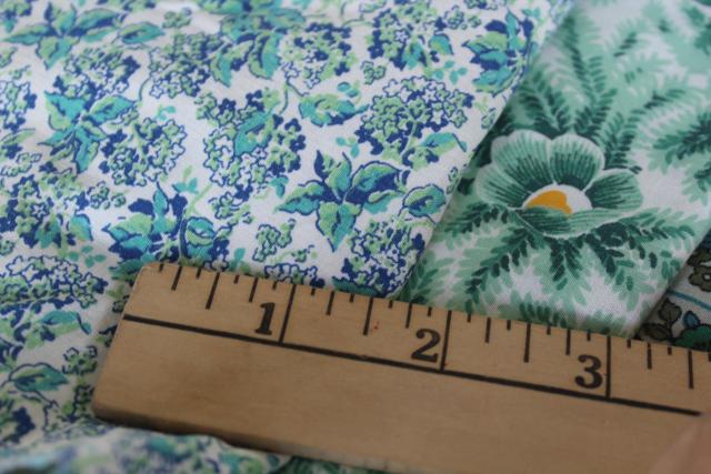 lot vintage fabric for quilting or small projects, teal & jade green solid color & prints