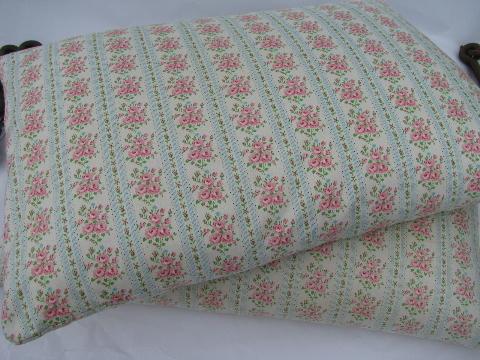 lot vintage feather pillows, three pairs, flowered and striped cotton